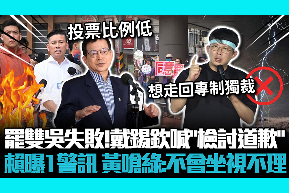 【CNEWS】罷雙吳失敗！戴錫欽喊「檢討道歉」賴士葆曝1警訊 黃國昌嗆綠：不會坐視不理