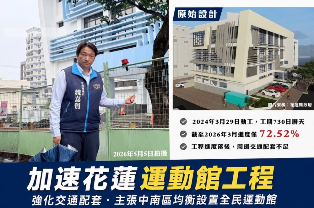 全民運動館改建延宕　魏嘉賢籲花蓮中、南區各規劃設置一座