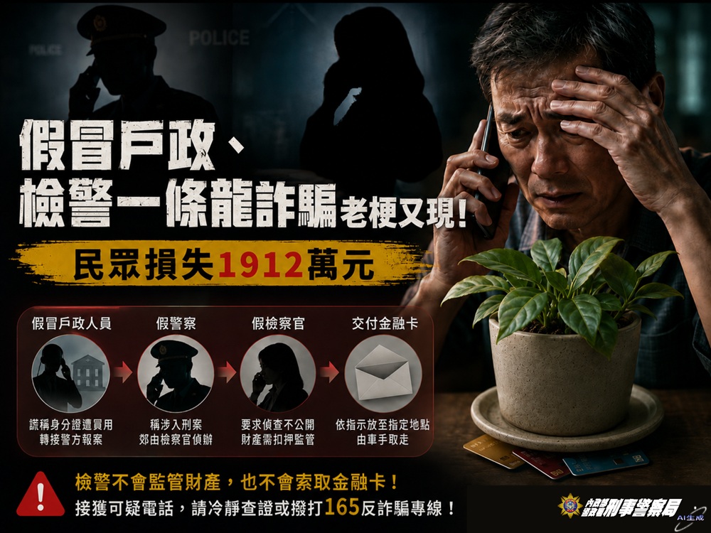 假冒戶政檢警一條龍詐騙　老梗再現盜領1912萬元